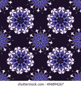Elegant seamless pattern with Mandala and floral elements. Nice han-drawn vector illustration
