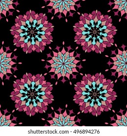 Elegant seamless pattern with Mandala and floral elements. Nice han-drawn vector illustration