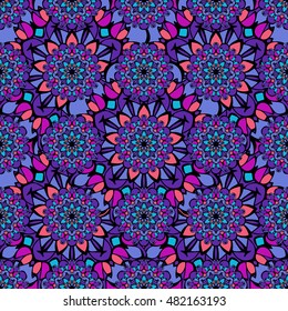 Elegant seamless pattern with Mandala-like elements. Nice and colorful vector illustration