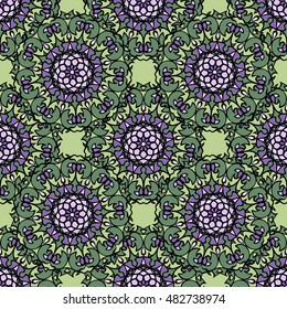 Elegant seamless pattern with Mandala-like and floral elements. Nice hand drawn vector illustration