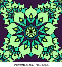 Elegant seamless pattern with Mandala-like and floral elements. Nice hand drawn vector illustration