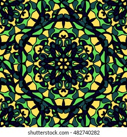 Elegant seamless pattern with Mandala-like and floral elements. Nice hand drawn vector illustration