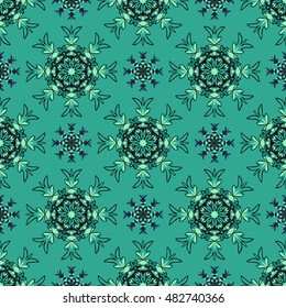 Elegant seamless pattern with Mandala-like and floral elements. Nice hand drawn vector illustration
