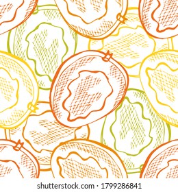 Elegant seamless pattern with mango fruits, design elements. Fruit  pattern for invitations, cards, print, gift wrap, manufacturing, textile, fabric, wallpapers. Food, kitchen, vegetarian theme