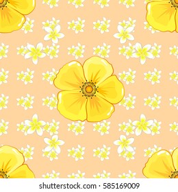 Elegant seamless pattern with many decorative flowers on beige background. Colorfil elements for design. Vector floral pattern for wedding invitations, greeting cards, gift wrap, fabric or textile.
