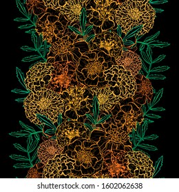 Elegant seamless pattern with marigold flowers, design elements. Floral  pattern for invitations, cards, print, gift wrap, manufacturing, textile, fabric, wallpapers