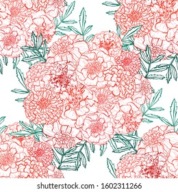 Elegant seamless pattern with marigold flowers, design elements. Floral  pattern for invitations, cards, print, gift wrap, manufacturing, textile, fabric, wallpapers