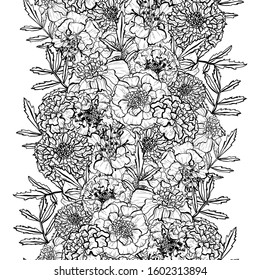 Elegant seamless pattern with marigold flowers, design elements. Floral  pattern for invitations, cards, print, gift wrap, manufacturing, textile, fabric, wallpapers