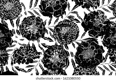 Elegant seamless pattern with marigold flowers, design elements. Floral  pattern for invitations, cards, print, gift wrap, manufacturing, textile, fabric, wallpapers