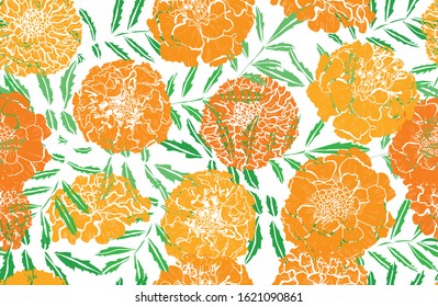 Elegant seamless pattern with marigold flowers, design elements. Floral  pattern for invitations, cards, print, gift wrap, manufacturing, textile, fabric, wallpapers