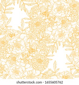 Elegant seamless pattern with marigold flowers, design elements. Floral  pattern for invitations, cards, print, gift wrap, manufacturing, textile, fabric, wallpapers