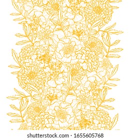 Elegant seamless pattern with marigold flowers, design elements. Floral  pattern for invitations, cards, print, gift wrap, manufacturing, textile, fabric, wallpapers