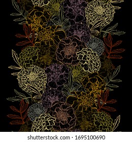 Elegant seamless pattern with marigold flowers, design elements. Floral  pattern for invitations, cards, print, gift wrap, manufacturing, textile, fabric, wallpapers