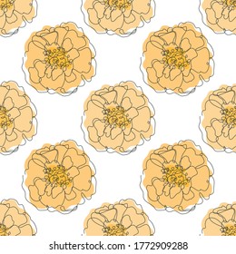 Elegant Seamless Pattern With Marigold Flowers, Design Elements. Floral  Pattern For Invitations, Cards, Print, Gift Wrap, Manufacturing, Textile, Fabric, Wallpapers. Continuous Line Art Style