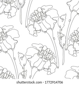 Elegant seamless pattern with marigold flowers, design elements. Floral  pattern for invitations, cards, print, gift wrap, manufacturing, textile, fabric, wallpapers. Continuous line art style
