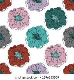 Elegant seamless pattern with marigold flowers, design elements. Floral  pattern for invitations, cards, print, gift wrap, manufacturing, textile, fabric, wallpapers. Continuous line art style