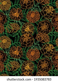 Elegant seamless pattern with marigold flowers, design elements. Floral  pattern for invitations, cards, print, gift wrap, manufacturing, textile, fabric, wallpapers