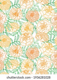 Elegant seamless pattern with marigold flowers, design elements. Floral  pattern for invitations, cards, print, gift wrap, manufacturing, textile, fabric, wallpapers