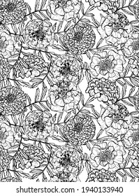 Elegant seamless pattern with marigold flowers, design elements. Floral  pattern for invitations, cards, print, gift wrap, manufacturing, textile, fabric, wallpapers