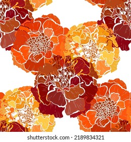 Elegant seamless pattern with marigold flowers, design elements. Floral  pattern for invitations, cards, print, gift wrap, manufacturing, textile, fabric, wallpapers