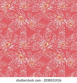 
Elegant seamless pattern with modern embroidery red daisy flowers, design elements. Floral pattern for invitations, cards, print, gift wrap, manufacturing, textile, fabric, wallpapers