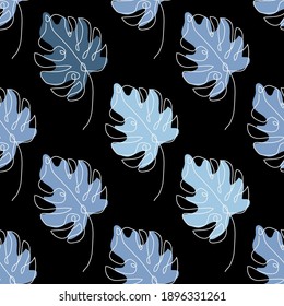 Elegant seamless pattern with monstera leaves, design elements. Floral  pattern for invitations, cards, print, gift wrap, manufacturing, textile, fabric, wallpapers. Continuous line art style