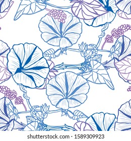 Elegant seamless pattern with morning glory flowers, design elements. Floral  pattern for invitations, cards, print, gift wrap, manufacturing, textile, fabric, wallpapers