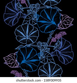 Elegant seamless pattern with morning glory flowers, design elements. Floral  pattern for invitations, cards, print, gift wrap, manufacturing, textile, fabric, wallpapers