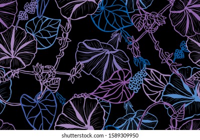 Elegant seamless pattern with morning glory flowers, design elements. Floral  pattern for invitations, cards, print, gift wrap, manufacturing, textile, fabric, wallpapers