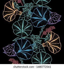 Elegantes, nahtloses Muster mit herrlichen Morgenblumen, Design-Elementen. Blumenmuster für Einladungen, Karten, Druck, Geschenkverpackungen, Herstellung, Textilien, Gewebe, Wallpaper
