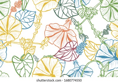 Elegantes, nahtloses Muster mit herrlichen Morgenblumen, Design-Elementen. Blumenmuster für Einladungen, Karten, Druck, Geschenkverpackungen, Herstellung, Textilien, Gewebe, Wallpaper