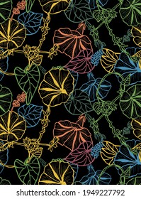 Elegant seamless pattern with morning glory flowers, design elements. Floral  pattern for invitations, cards, print, gift wrap, manufacturing, textile, fabric, wallpapers