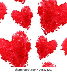 Elegant seamless pattern with oil painted hearts, design elements. Can be used for invitations, greeting cards, scrapbooking, print, gift wrap, manufacturing. Romantic love background
