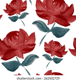Elegant seamless pattern with oil painted red rose flowers, design elements. Floral pattern for wedding invitations, greeting cards, scrapbooking, print, gift wrap, manufacturing