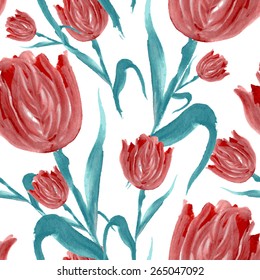 Elegant seamless pattern with oil painted red tulip flowers, design elements. Floral pattern for wedding invitations, greeting cards, scrapbooking, print, gift wrap, manufacturing