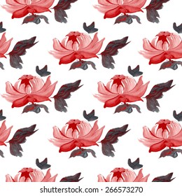 Elegant seamless pattern with oil painted peony flowers, design elements. Floral pattern for wedding invitations, greeting cards, scrapbooking, print, gift wrap, manufacturing