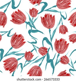 Elegant seamless pattern with oil painted red tulip flowers, design elements. Floral pattern for wedding invitations, greeting cards, scrapbooking, print, gift wrap, manufacturing