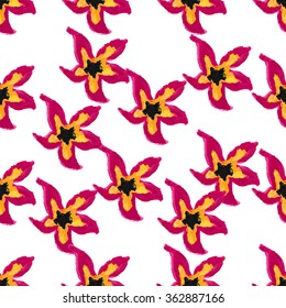 Elegant seamless pattern with oil painted flowers, design elements, vector illustration