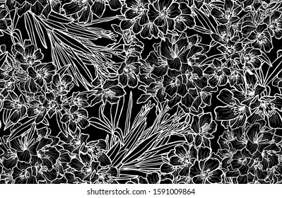 Elegante patrón sin fisuras con flores de adelfa, Elementos de diseño. Patrón floral para invitaciones, tarjetas, impresión, envoltura de regalo, fabricación, textil, tela, Fondos de pantalla