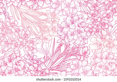 Elegant seamless pattern with oleander flowers, design elements. Floral  pattern for invitations, cards, print, gift wrap, manufacturing, textile, fabric, wallpapers