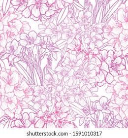 Elegant seamless pattern with oleander flowers, design elements. Floral  pattern for invitations, cards, print, gift wrap, manufacturing, textile, fabric, wallpapers