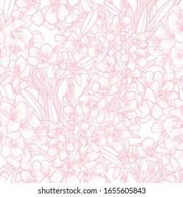 Elegant seamless pattern with oleander flowers, design elements. Floral  pattern for invitations, cards, print, gift wrap, manufacturing, textile, fabric, wallpapers