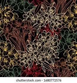 Elegant seamless pattern with oleander flowers, design elements. Floral  pattern for invitations, cards, print, gift wrap, manufacturing, textile, fabric, wallpapers