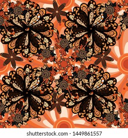 Elegant seamless pattern with orange, brown and black flowers in watercolor style, design elements. Editable. Floral pattern for wedding invitations, greeting cards, scrapbooking, print, gift wrap.