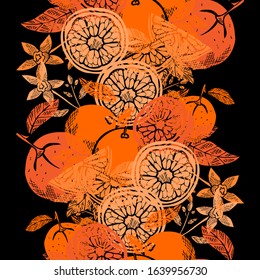 Elegant seamless pattern with orange fruits, design elements. Fruit  pattern for invitations, cards, print, gift wrap, manufacturing, textile, fabric, wallpapers. Food, kitchen, vegetarian theme