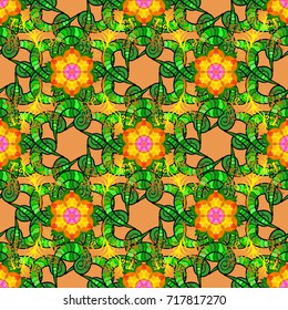 Elegant seamless pattern with orange, green and black flowers in watercolor style, design elements. Floral pattern for wedding invitations, greeting cards, print, gift wrap, manufacturing. Editable.