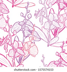 Elegant seamless pattern with orchid flowers, design elements. Floral  pattern for invitations, cards, print, gift wrap, manufacturing, textile, fabric, wallpapers