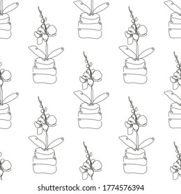 Elegantes, nahtloses Muster mit orchiden Blumen, Designelementen. Blumenmuster für Einladungen, Karten, Druck, Geschenkverpackung, Herstellung, Textilien, Gewebe, Wallpaper. Kunststil mit kontinuierlicher Linie