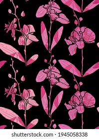 Elegante y sin fisuras con flores de orquídea, elementos de diseño. Patrón floral para invitaciones, tarjetas, impresiones, envolturas de regalo, manufactura, textiles, tejidos, papeles pintados