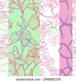 Elegant seamless pattern with orchid and plumeria, design elements. Floral  pattern for invitations, cards, print, gift wrap, manufacturing, textile, fabric, wallpapers